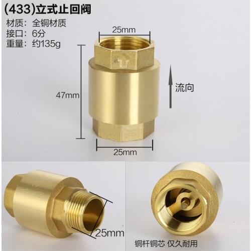 1PCS Brass 3/4" Female BSPP Thread In-Line Check Valve Spring Vertical