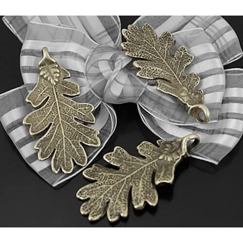34072)10PCS 48*24MM Antique Style Color Plated Zinc Alloy Tree Leaf Leaves Charms Pendants Diy Jewelry Findings Accessories