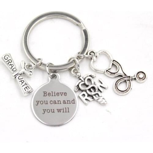 10PCS New Arrival Stainless Steel Key Chain Medical Assistant RN Nurse Key Chain Keyring Graduate Gifts for Men Women Jewelry
