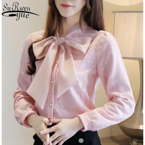 2020 Style Clothing Casual Long Sleeve Ruffle Blouse Elegant Pink Lace Tops Plus Size Blusas Mujer De Moda 8291 50