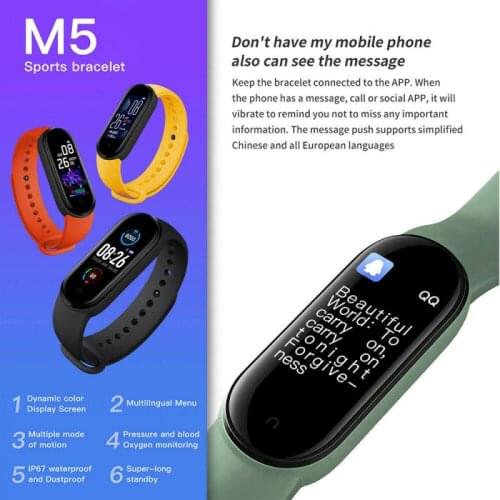 2021-5 Wristband Waterproof Sport Smart Watch Men Woman Blood Pressure Heart Rate Monitor Fitness Bracelet For Android IOS