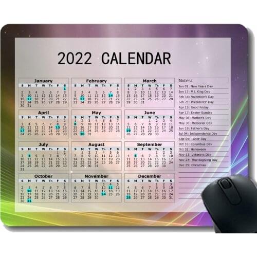 2022 Calendar Mouse Pad,Light Iridescent Fan Colorful Anti Slip Rubber Mousepads