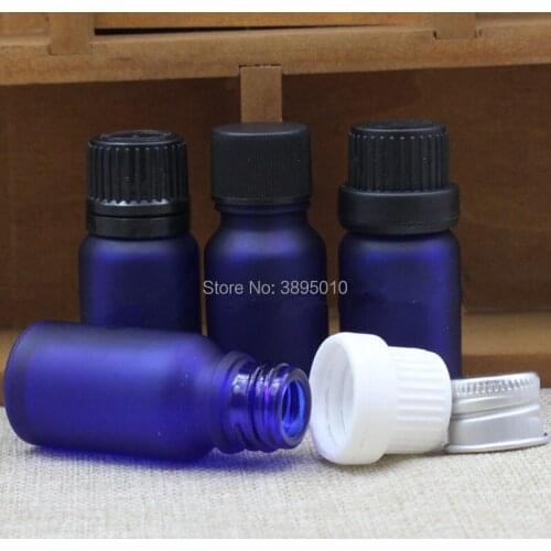 5ml Empty frosted blue glass bottle Mini glass essential oil bottle with plastic lids F1033