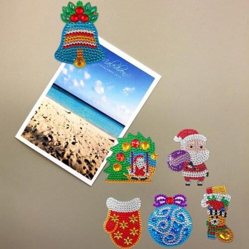6pcs Christmas Fridge Magnets Sticker Special Shape Full Drill DIY Diamond Painting Refrigerator Magnets Xmas Decoration