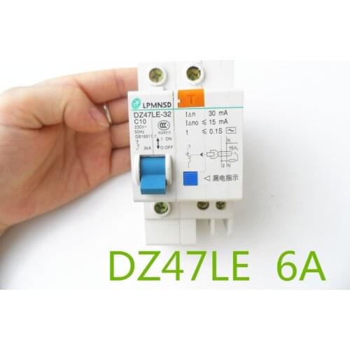 DZ47LE 1P+N 6A C type 230V~ 50HZ/60HZ Residual current Circuit breaker with over current and Leakage protection