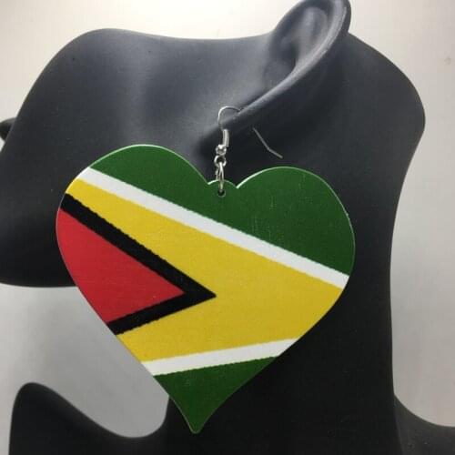 Free Shipping!Printing Guyana Flag Heart wooden earrings