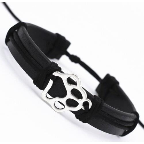 10 Colors Dogs Paw Charm Leather Wrap Bracelet Wish Card for Women Girls Adjustable Friendship Antique Pets Bracelets