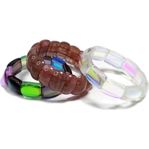 Wholesale Colorful Beads Bracelet Natural Strawberry Quartz Austrian Crystal Bangle Fashion Jewelry For Women Gift 18-19cm