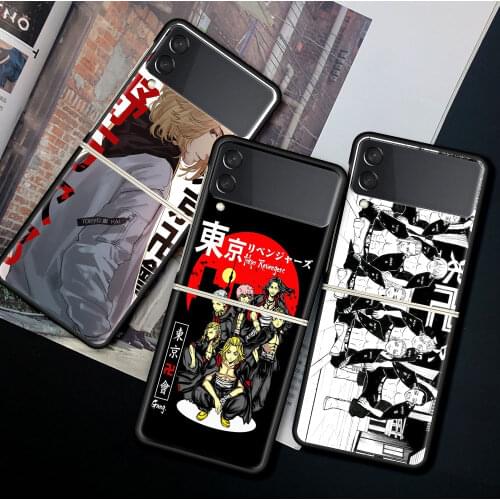For Samsung Galaxy Z Flip 3 5G Case Luxury Matte Black Hard Phone Cover ZFlip 3 Shockproof Fundas Shell Tokyo Revengers Anime