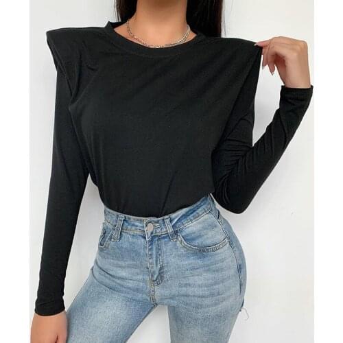 Grace&Taste Elegant Autumn Ol Tops Shoulder Pads High Waist Long Sleeve t-Skirt Women Fashion Lady Show Temperament Goddess Tees