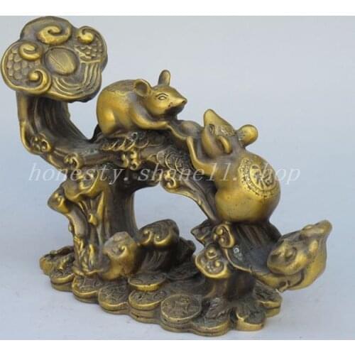Exquisite Chinese Collectibles old Decorated Brass Sculpture Wealth Lucky Mouse Money Bag Statue
