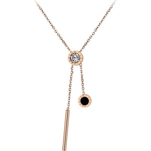 JeeMango Classic Cubic Zirconia Stainless Steel Jewelry Shell Roman Alphabet Pendant Neckalces Bridal Wedding Jewelry N18027