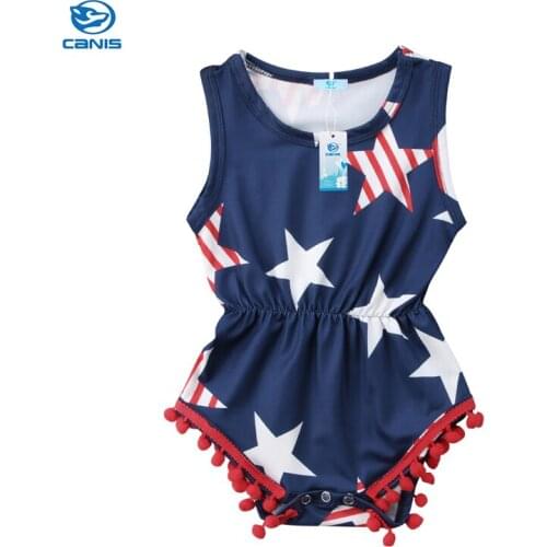 2019 America Print Infant Newborn Baby Girls Romper Sleeveless Tassels Cotton Jumpsuit Outfits Summer Clothes Baby Clothing