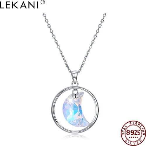 LEKANI 925 Sterling Silver Pendant Necklaces Round Moon Female High-End luxury Austria Crystal Women Necklace Fine Jewelry