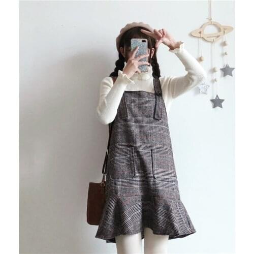 Sweet Women Suspender Mini Plaid Dress Ruffles Hem Elegant Super Cute Women Dress Autumn Women Fashion One Piece Spaghetti Strap