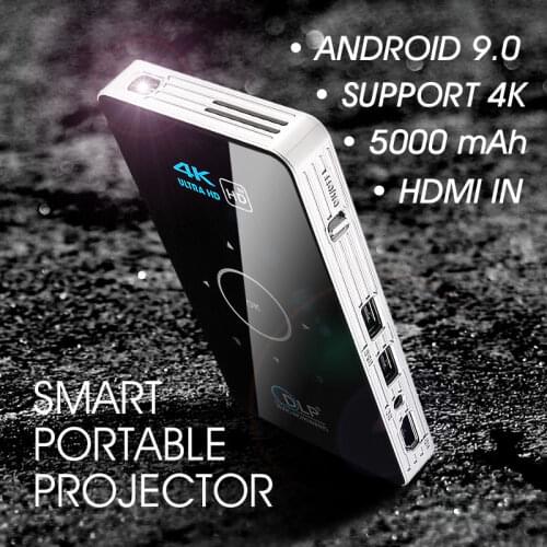 REAL TV C6 Mini 4K DLP Android 9.0 Projector Wifi Bluetooth 4.0 Portable Home Cinema Support Miracast Airplay