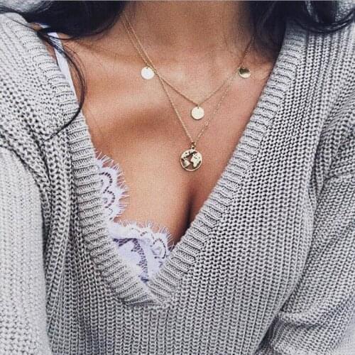 HebeDeer Multilayer Chain Trendy Girl Necklace Chain Women Silver Color Necklaces Bohemia Jewelry Lady Round Kpop Collares