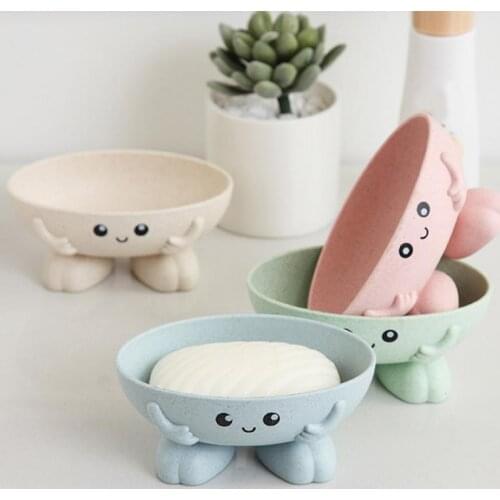 ABS Cartoon Soap Dishes Drain Suction Cup Soap Box Wall-mounted Multifunctional Storage Shelf With Hook Bathroom Accessories