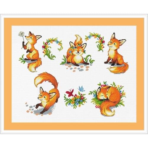 Fishxx Cross Stitch Kit A3280 Spring Little Fox And Flower DIY Precision Printing Animal Embroidery Decoration Hanging Picture