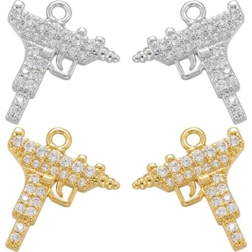 ZHUKOU Gold Silver color Gun Small charms Creative Pendant for Handmade Earrings Jewelry Supplies Accessories Wholesale VD969