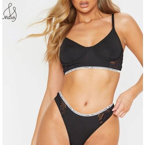 New Womens Sexy Sports Underwear Two Piece Set Girl Sexy Bandage Corset Letter Push Up Bra Panties Lingerie Seamless Female