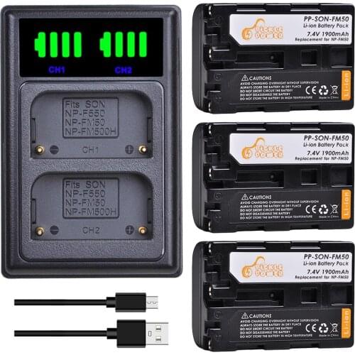 NP-FM50 FM55H Battery and New LED USB Dual Charger with Type C Port for Sony NP-FM51 NP-FM30 NP-FM55H DCR-PC101 A100 Series