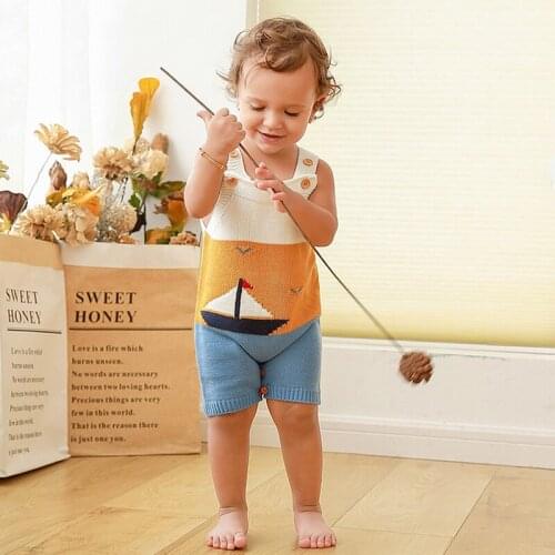 Autumn Baby Girls Rompers Cartoon Ship Knitted Newborn Jumpsuits Pajamas Sleeveless Toddler Boys Overalls Children Clothes