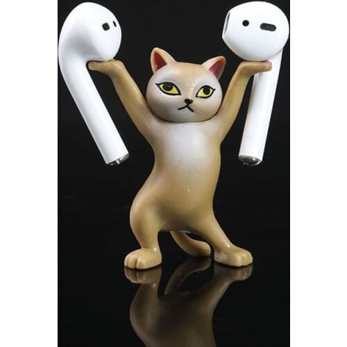 Cute Doll Earphone Stand For AirPods 1 2 Dancing Cat Headset Penholder Table Decoration Accessories