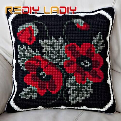 Cross Stitch Cushion Spring Flowers DIY Chunky Cross-Stitch Kits Acrylic Yarn Pillow Case Home Decor Sofa Pillows Arts & Crafts