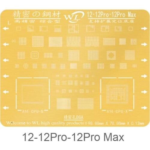 WL Nano Gold BGA Reballing Stencil 0.12mm for 5S 6G 6P 6S 6SP 7 7P 8 8P X XS XSMAX 11 12 Pro Max CPU IC Repair Solder Template