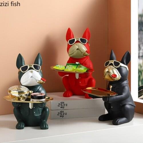Resin Animal Storage Ornaments Dog Decoration Storage Tray Key Organizer Desktop Statue Decoration Accessories Crafts Figurines