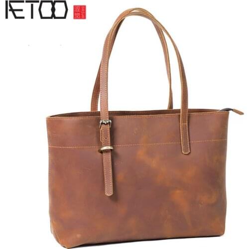 AETOO Simple first layer leather handbag, retro ladies shoulder bag, handmade leather messenger bag