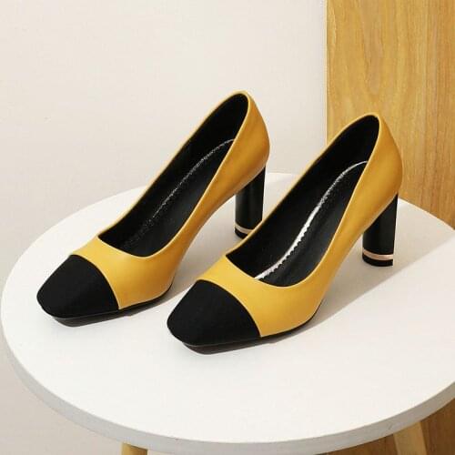 IPPEUM Luxury Shoes Women Pumps Suede Leather Casual Square Heels Office Shoes Shallow Elegant Ladies Shoes sandales femmes été