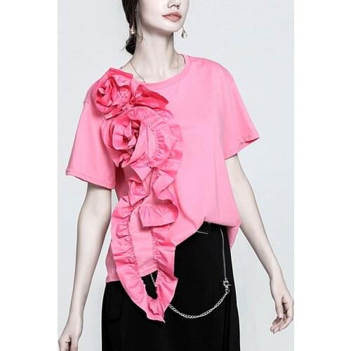 Handmade T-Shirts Tees Women Luxury Floral Appliques Ladies Tops Designer Summer New Kawaii Tshirt Women Tops Casual Tees SY210