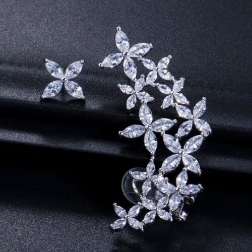 ThreeGraces Korean Fashion Ear Cuff Jewelry Charming Ladies Silver Color 4 Leaf Cubic Zirconia Big Statement Stud Earrings ER201