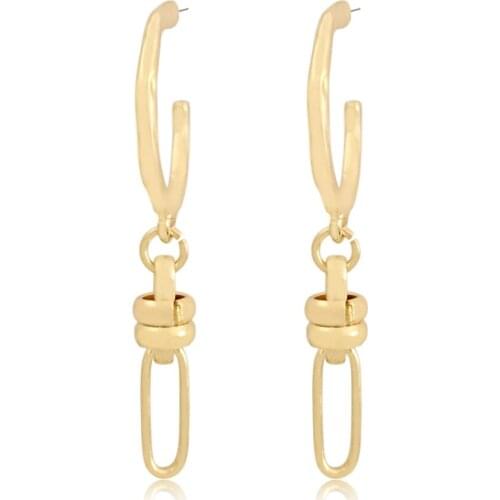New Casual Fashion Gold Color 2 Size Length Geometric Shape Drop Earrings for Women Korean Women Fashion Jewelry
