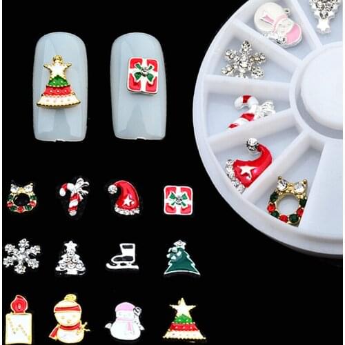 Mixed Styles Xmas nail art decorations wheel christmas tree snowman alloy 3d glitters jewelry supplies Manicure Accessoires