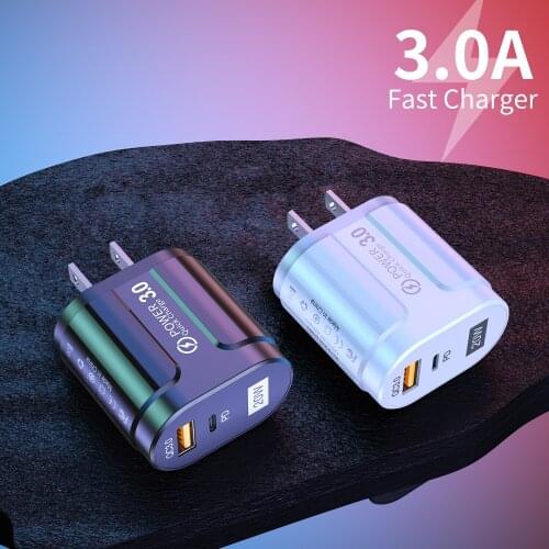 TKEY QC3.0 Mobile Phone Fast Charger PD 20W Type C USB Universal Wall Travel US/EU Charger For iPhone Quick Charging Adapter