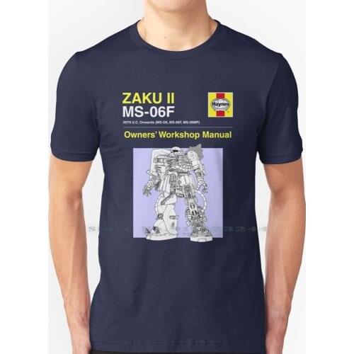 - Zaku Ii-Owners Manual T Shirt 100% Pure Cotton Anime Geek Cool Mecha Gaming Robot Haynes Car Engineer Technical Coder Nerd