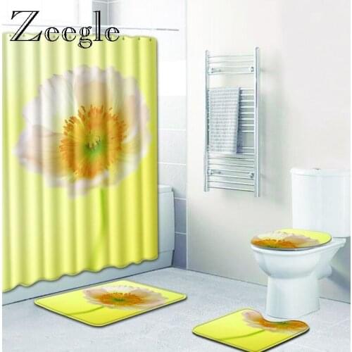 Zeegle Bathroom Mats Anti Slip Shower Mat Set Floral Pattern Bathroom Toilet Rugs Absorbing Carpet Accerssories 4PCS