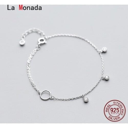 La Monada 19/24cm Women Bracelet Silver On Hand Chain Bracelet Circle Charms 925 Sterling Silver Bracelet For Women Girls Female