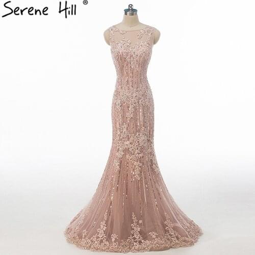 Sexy Sheer Sequins Lace Mermaid Dubai Robe De Soiree Evening Dresses 2020 Illusion Back Long Prom Dress Party BLA6455