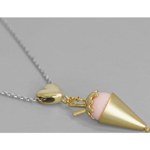 S.EAST SUN 925 Sterling Silver Handmade Blue Pink Gem ice cream pendant, womens jewelry, party gift jewelry