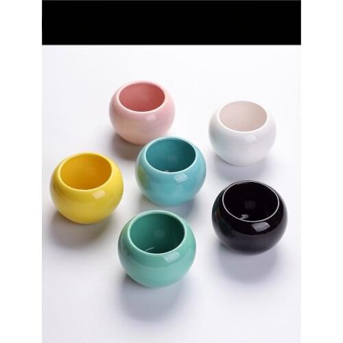 1pc Ceramic Flower Pot Succulent Mini Solid Color Cartoon Cute Creative Round Flowerpot