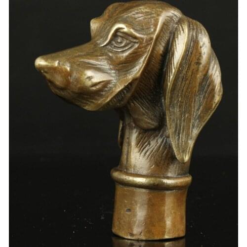 100% brass Pure Copper Brass old Grandpa Good Lucky Collectible Old Handwork Carving Vivid Dog Statues Cane Head Walking Stick