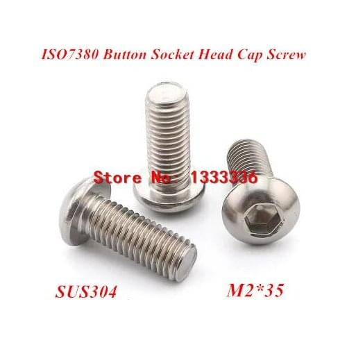100pcs M2*35 Button Hex Socket Head Cap Screw, ISO7380 Pan/Round head Bolts 304 stainless steel screws