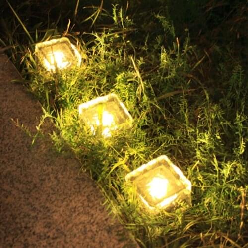 2PCS Solar Path Underground Buried Brick Light 1 Led Creative Glass Stone Ice Cube Brick Solar Garden Driveway Security Light