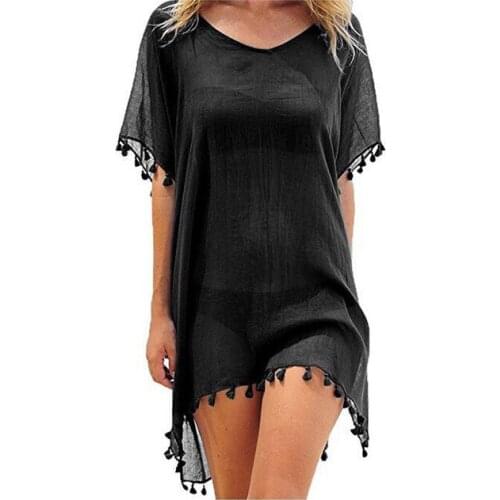 2021 Chiffon Tassels Beach Wear Women Swimsuit Cover Up Swimwear Bathing Suits Summer Mini Dress Loose Solid Pareo Cover Ups