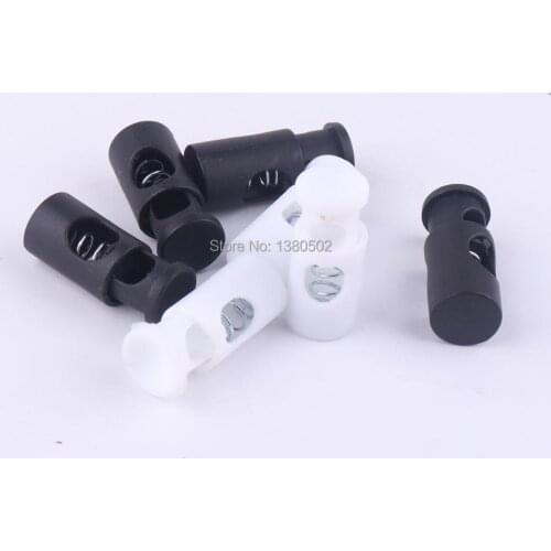 50pcs 5mm holes Black and White plastic Spring Buckle Cord Locks Stopper Toggles For Drawstrings Cord End Adjuster