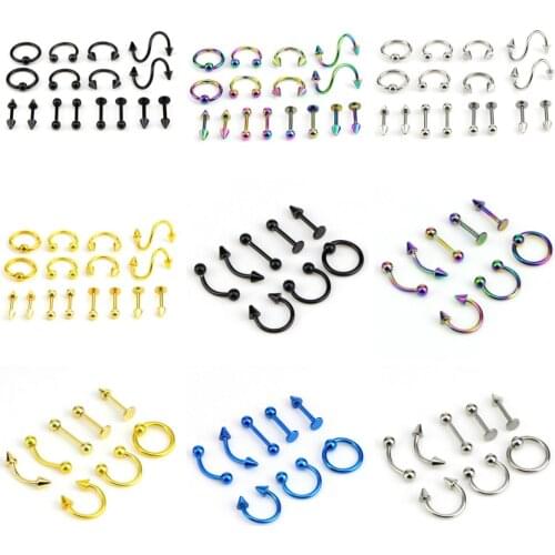 8/16PCS/Set Stainless Steel Eyebrow Bar Lip Nose Pircing Ear Studs Stainless Steel Mixed Body Jewelry Fashion Piercing Set